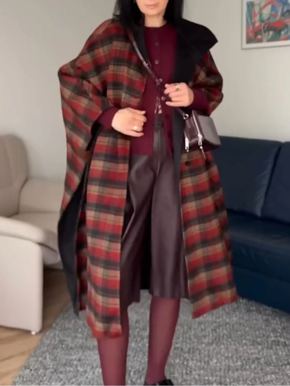 ZARA PLAID WOOL CAPE